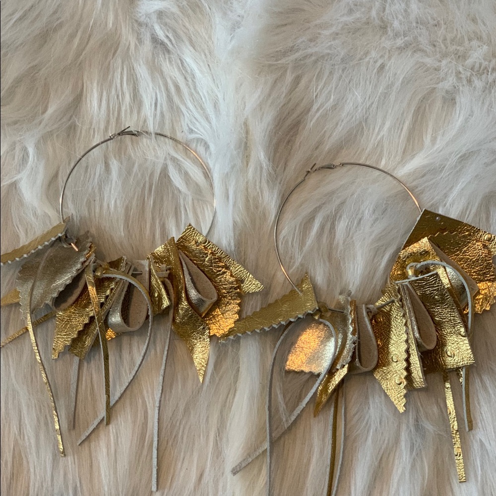 Gold leather earrings